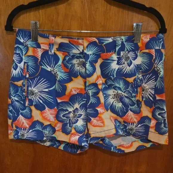 STYLUS Blue and Orange Bermuda Shorts Vibrant Floral Design - Picture 1 of 4